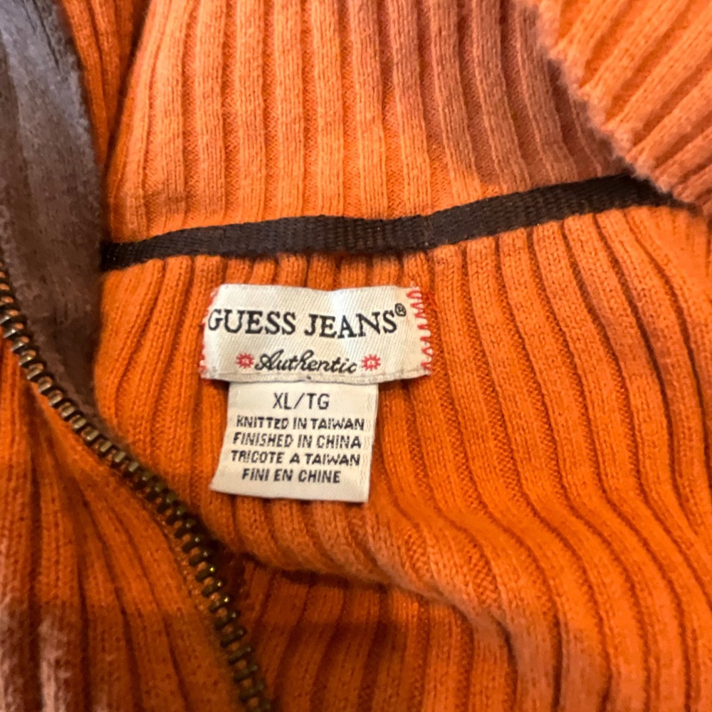 Guess Jeans Orange‎ Ribbed Half Zip Mock Neck Sweater Men's XL/TG - Picture 8 of 10